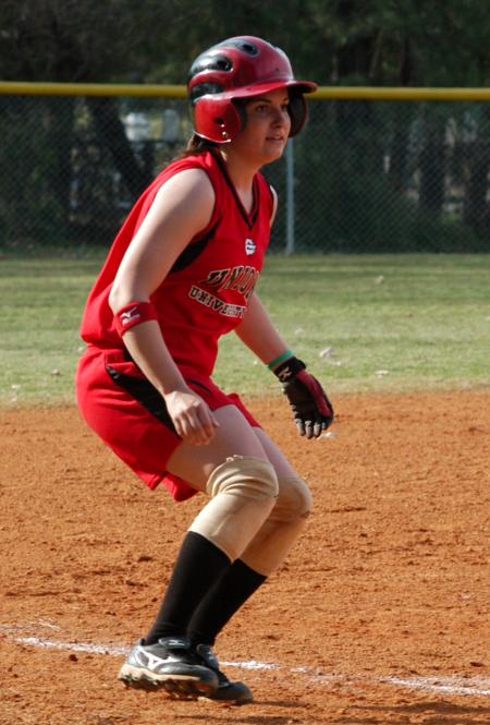 Lindsey Landreneau watches the play as she gets her lead from third base. - Photo by Steven Aldridge
