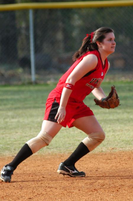 Lindsey Landreneau moves into position after the ball has been put into play. - Photo by Steven Aldridge