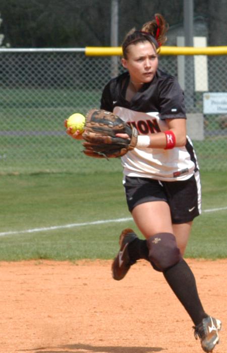 Brittany Burkett throws to first on the run after make a play at third base. - Photo by Steven Aldridge