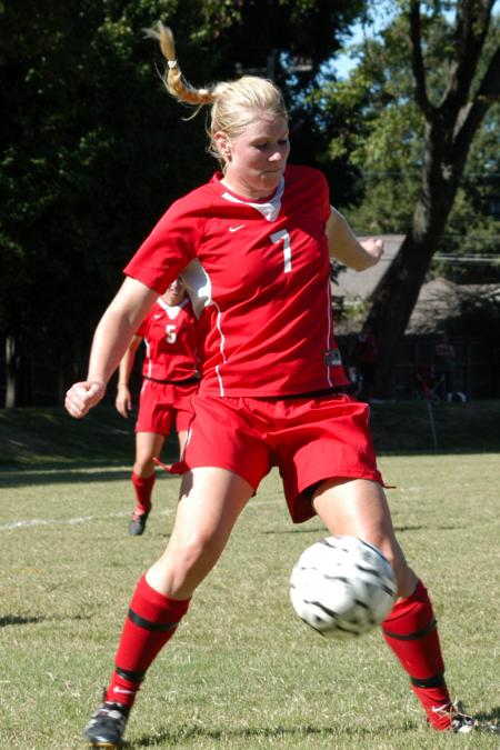 Amy Anderson uses her body to control the ball in Union's win at Crichton. - Photo by Steven Aldridge