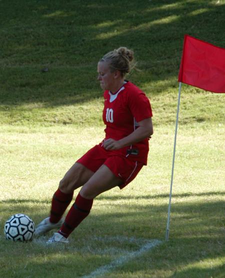 Cheslie Tharpe steps into a corner kick in Union's win at Crichton. - Photo by Steven Aldridge