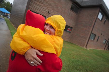 Returning students were happy to be reunited. - Photo by Morris Abernathy