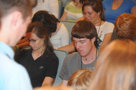 Parents and the Union community circle the chapel in prayer for the new freshmen and transfers. - Photo by Morris Abernathy