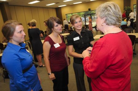 First Lady Lanese Dockery fellowships with Ashley Diehm and Heather Childress at the President's Reception. - Photo by Morris Abernathy