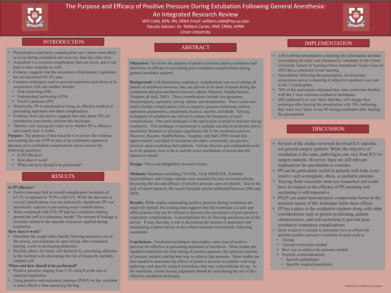 The Purpose and Efficacy of Positive Pressure During Extubation Following General Anesthesia: An Integrated Research Review