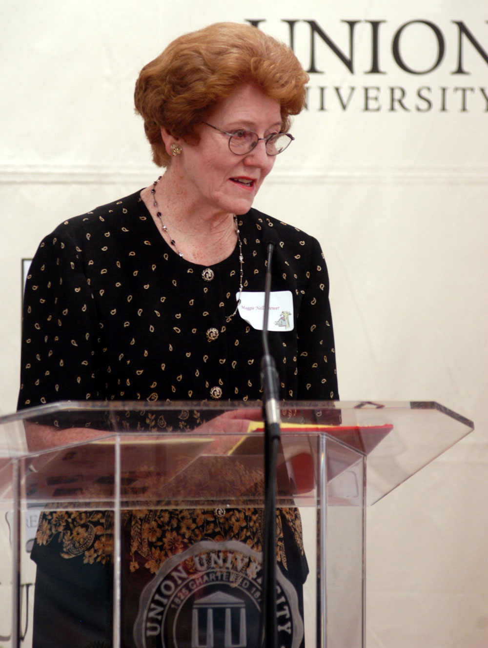 Former dean of students, Maggie Nell Brewer, returned to Union to address the Women's Auxiliary Spring Luncheon on May 23, 2005. (Photo by Morris Abernathy)