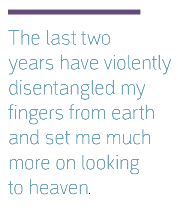 The last two years have violently disentangled my fingers from earth and set me much more on looking to heaven.