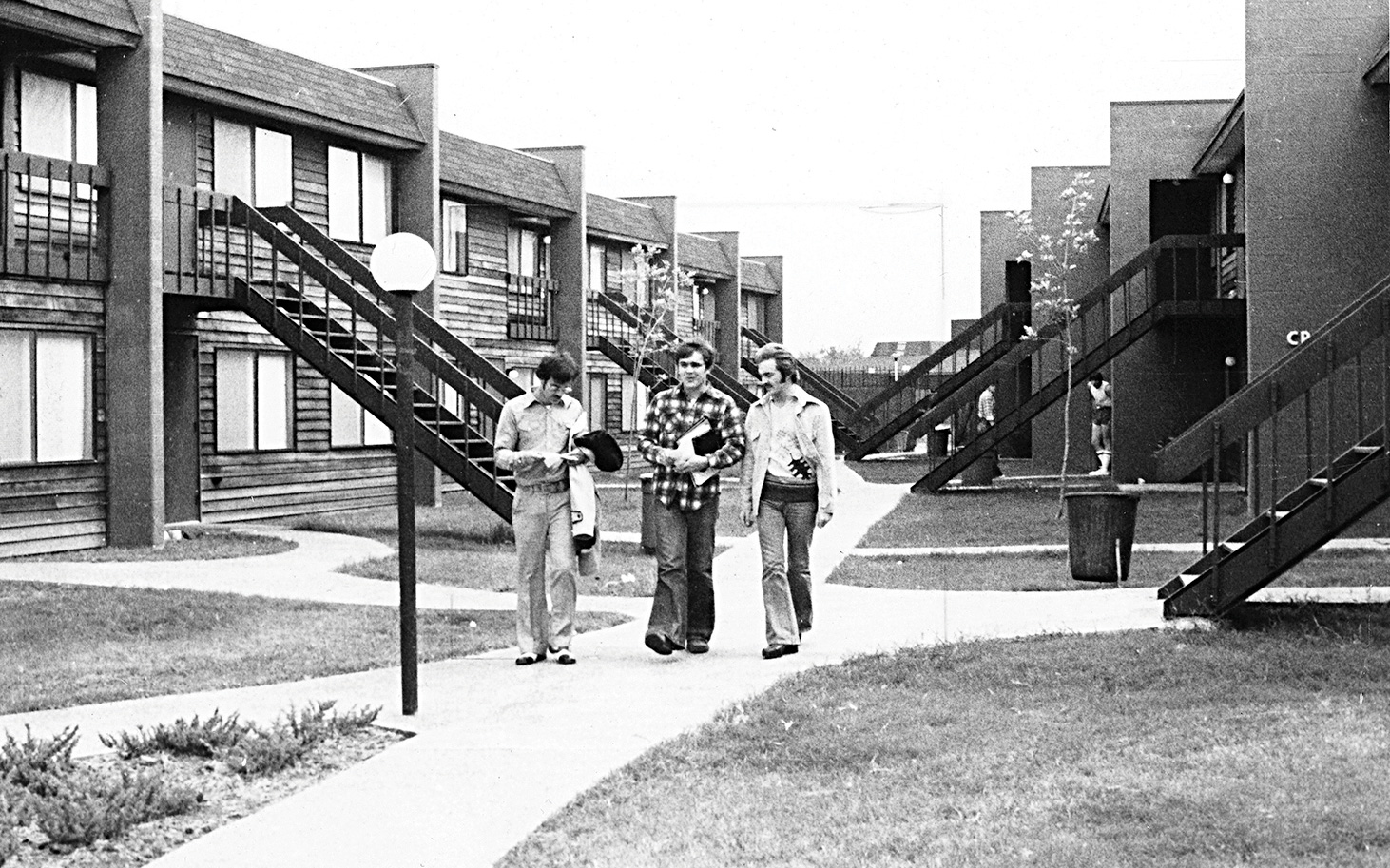 Students walk along the pedestrian streets.
