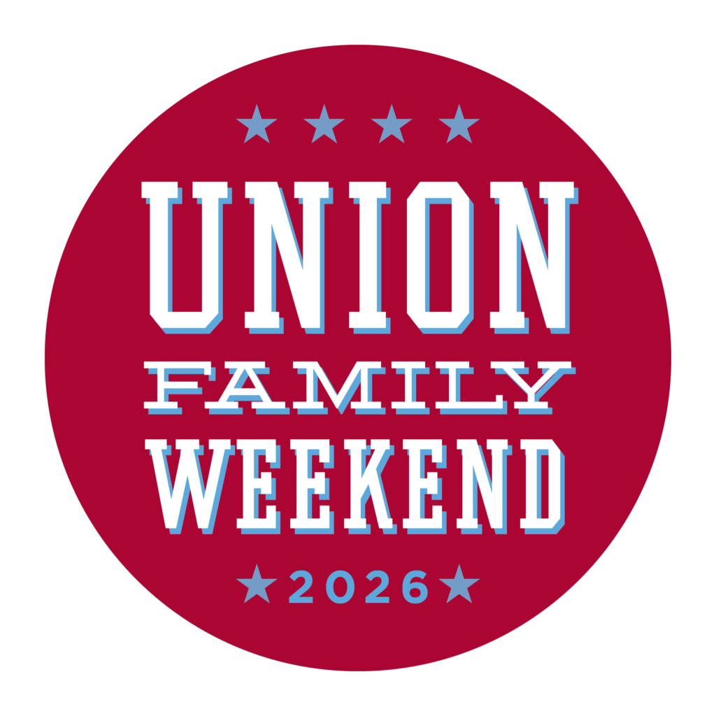 A red circular badge with five stars on top, the words Union Family Weekend in large white letters, and 2026 with two stars below—perfect for celebrating the 2026 Family Weekend family event.