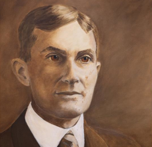 A sepia-toned portrait painting of a man with short brown hair, wearing a suit, collared shirt, and tie, shown from the shoulders up against a plain brown background—capturing the dignity of Williams’ NT Union release era.